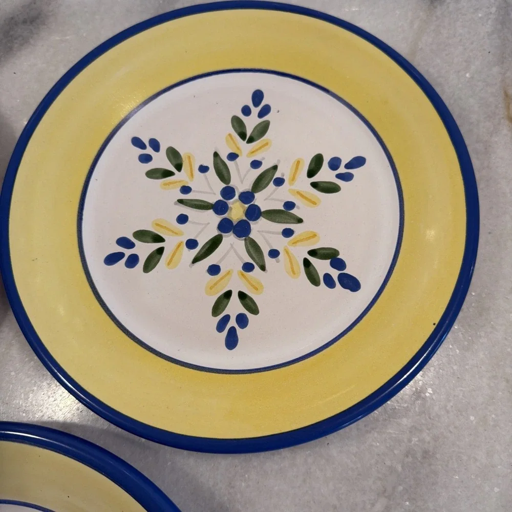 SET OF‎ 3 SOLIMAR PIER 1 SALAD PLATES BLUE FLOWERS AND YELLOW BAND GW994